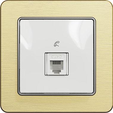 Sedna telephone socket (white insert, brushed gold frame)
